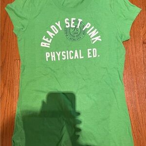 Victoria's Secret Pink Green Tee with White Print